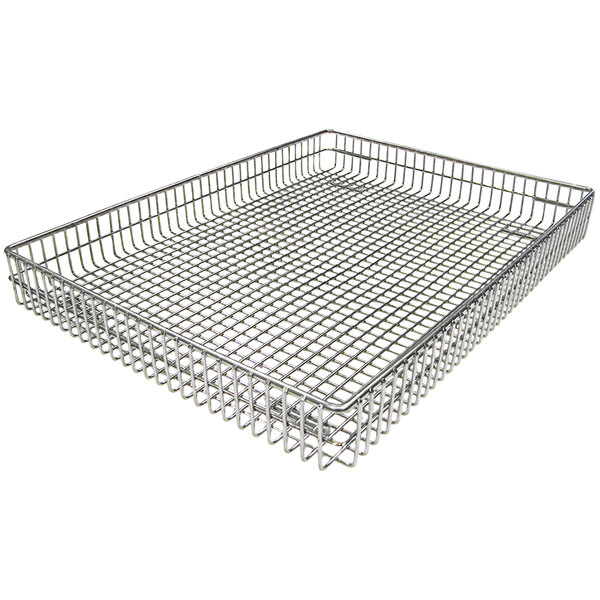 A Henny Penny wire basket with a white background.