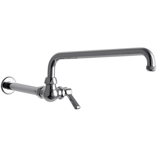 A Chicago Faucets wall-mounted wok filler faucet with an L-type swing spout and a hose.