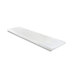 A white rectangular cutting board with a shadow on a white background.