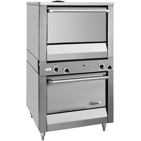 A large stainless steel Garland M2R Master Series double deck oven with two doors.