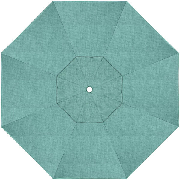 A top view of a blue California Umbrella canopy with a hole in the center.