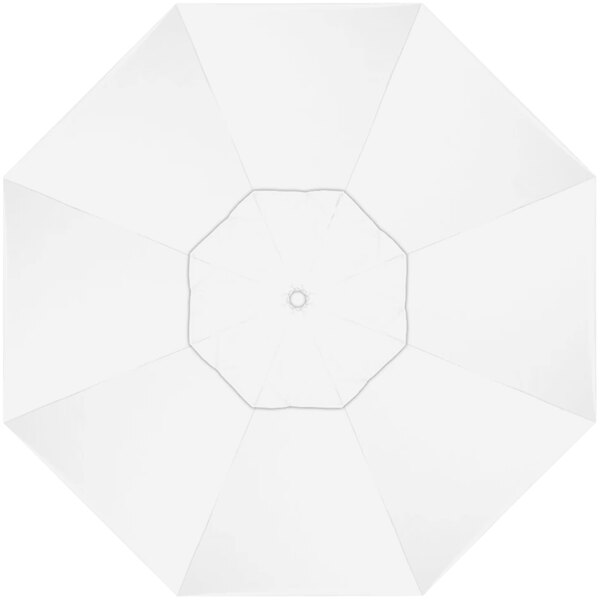 A white umbrella with a circle in the middle.
