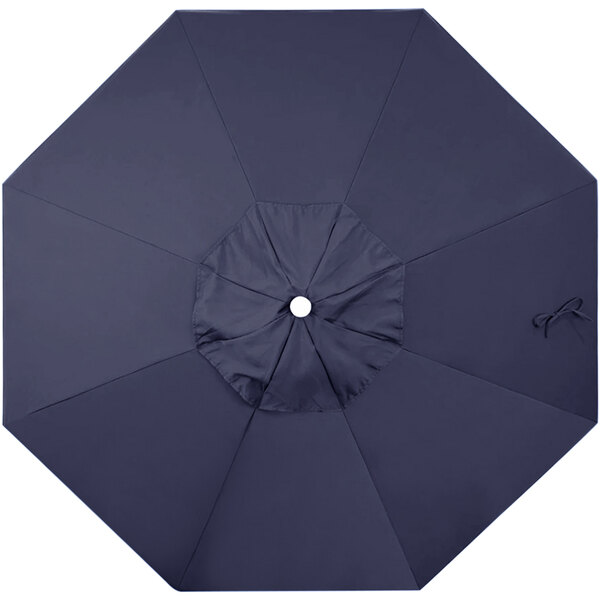 A close-up of a navy blue California Umbrella canopy.