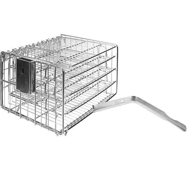 A Henny Penny stainless steel basket with a handle.