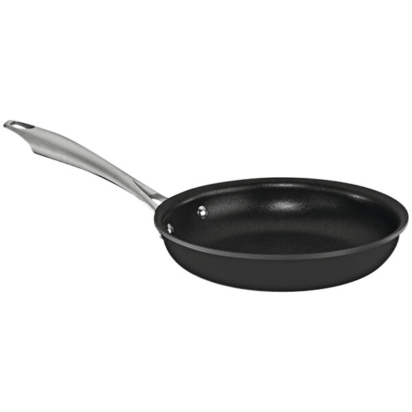 A close-up of a black Cuisinart frying pan with a handle.