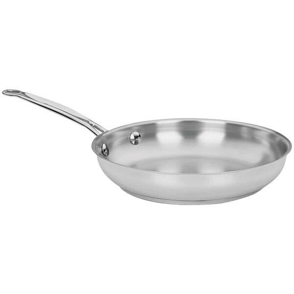A silver Cuisinart stainless steel frying pan with a handle.