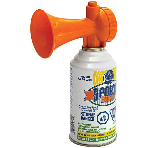 A white can of Kemp USA Safety Signal Air Horn with an orange top.
