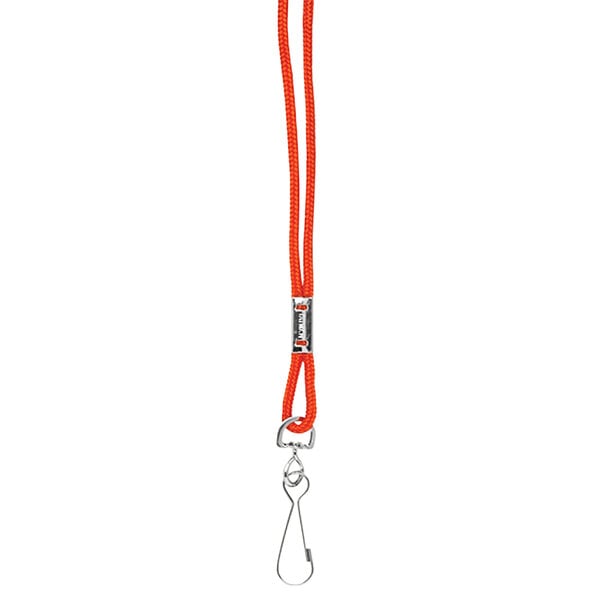 A red rope lanyard with a metal hook.