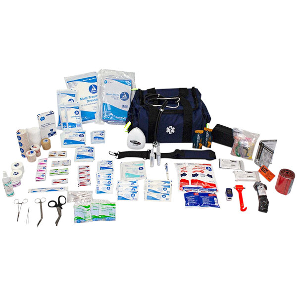 A Kemp USA medical supply pack B with various first aid supplies.