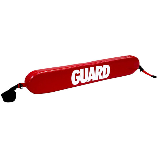 A red rectangular Kemp USA rescue tube with white GUARD text.
