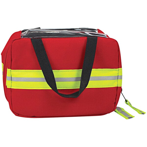 A red and black Kemp USA EMS drug pouch with a reflective strip.