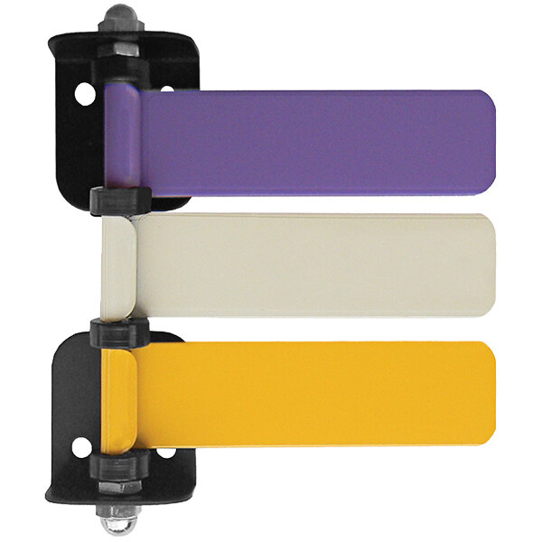 A purple rectangular plastic clip with white border and a white rectangular plastic clip with white border.
