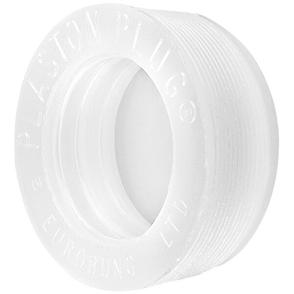 A white plastic pipe fitting with the words "pluton" on it.