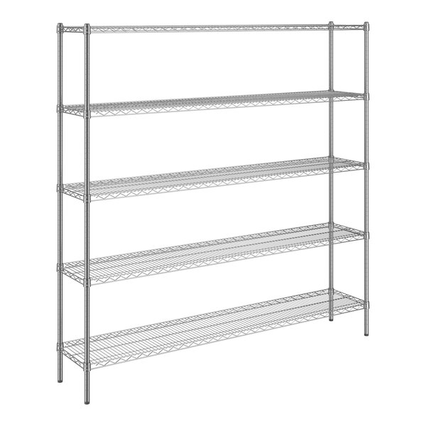 A Steelton wire shelving unit with five shelves and 72" posts.