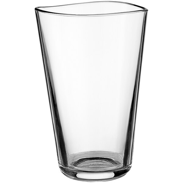 A clear Centique highball glass with a wavy rim.