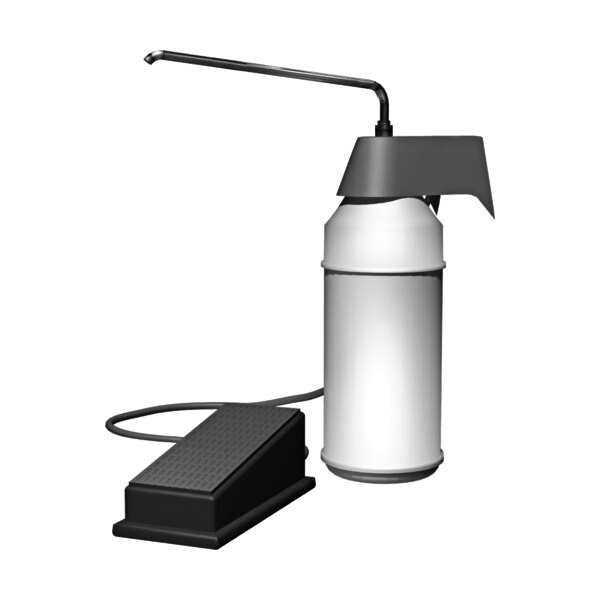 A white can with a black foot pedal and cord.