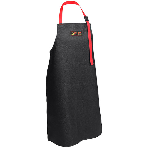 A black CrewSafe dishwasher apron with red straps.