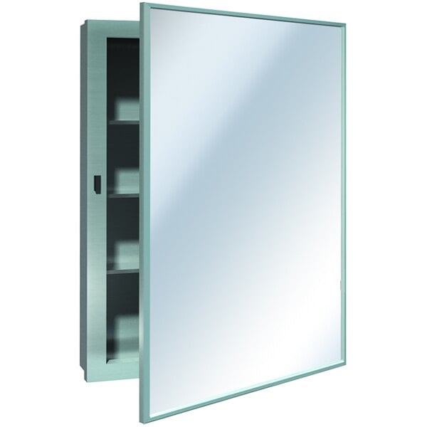 An American Specialties enameled steel medicine cabinet door with a mirror on the inside.