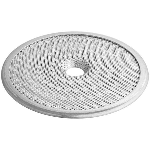 A silver circular Estella Caffe Group Shower Plate with a hole in it.
