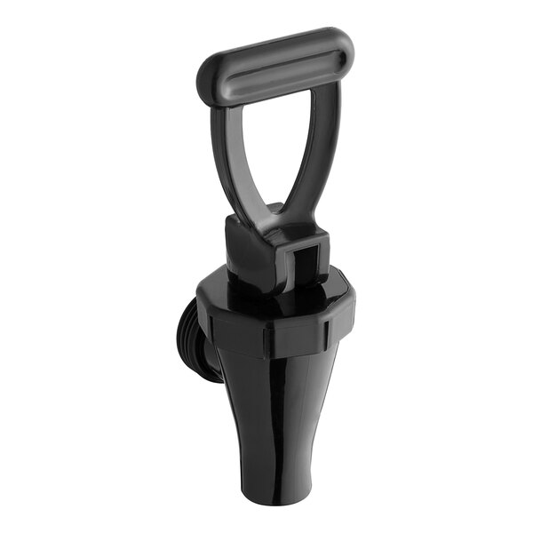 An Avantco black plastic short faucet tap with a handle.