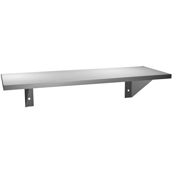 A stainless steel American Specialties, Inc. wall-mounted shelf with two levels.
