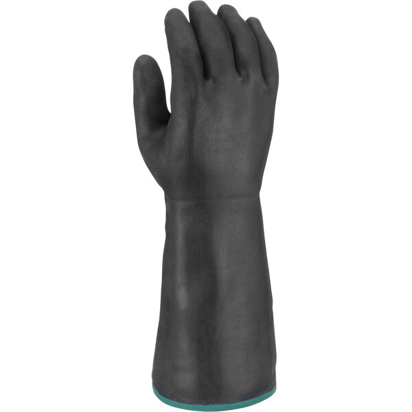 A black CrewSafe neoprene glove with green trim.
