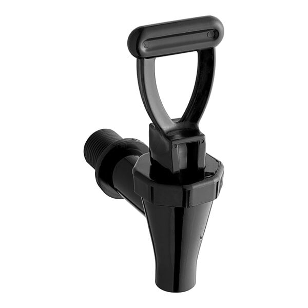 A black plastic long faucet tap with a handle for iced tea dispensers.
