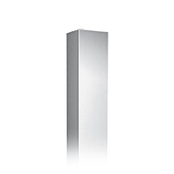 A stainless steel corner guard with beveled edges on a white wall.