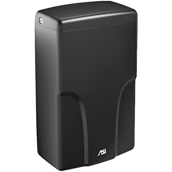 A matte black rectangular American Specialties, Inc. Turbo-Pro surface-mounted ADA automatic hand dryer.