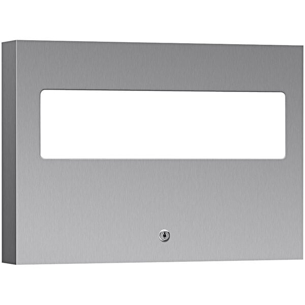 A rectangular stainless steel box with a keyhole and a black border window.