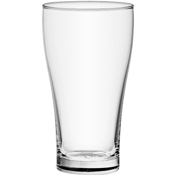 A Conical Pub Glass with a clear rim on a white background.