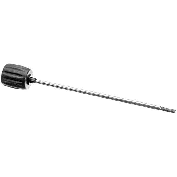 A silver metal tie rod assembly with black and silver screws.