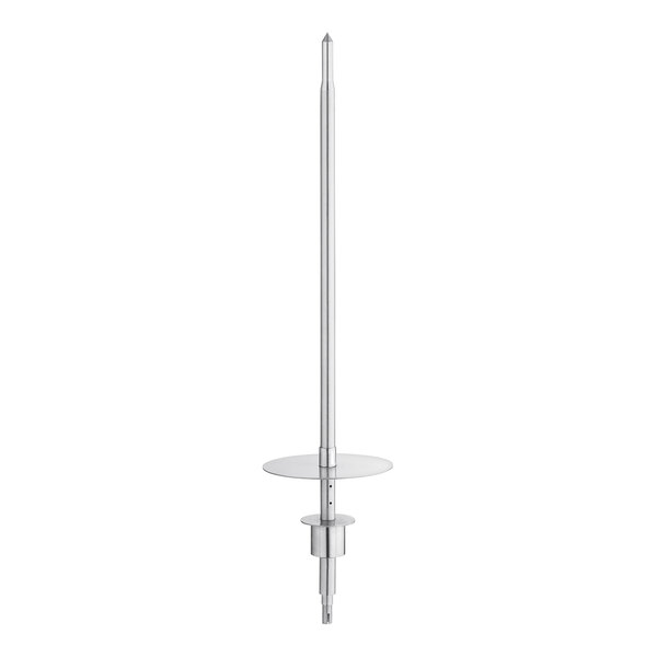 A silver metal pole with a round base.