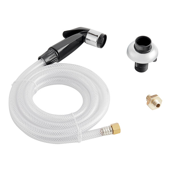 A T&S self-closing side spray hose and nozzle with hose guide.