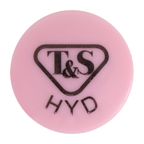 A pink circle with black text reading "T & S HYD" on a pink press-in index.
