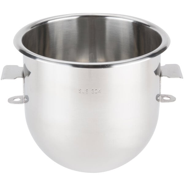 An Avantco stainless steel mixing bowl with a handle.