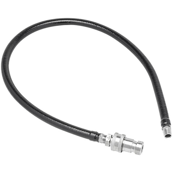 A black T&S water appliance connector hose with a silver metal connector.