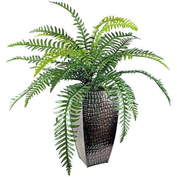 A 36" artificial river fern plant in an embossed copper metal pot.