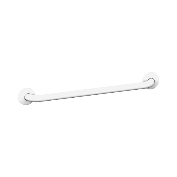 An American Specialties, Inc. white metal grab bar with white snap flanges.