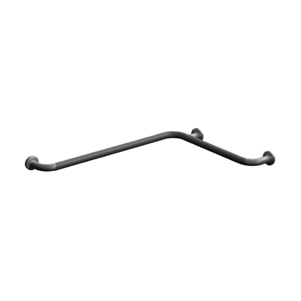 An American Specialties, Inc. peened stainless steel grab bar with a black handle on a white background.