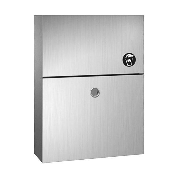 A silver rectangular stainless steel box with a lock on it by American Specialties, Inc.