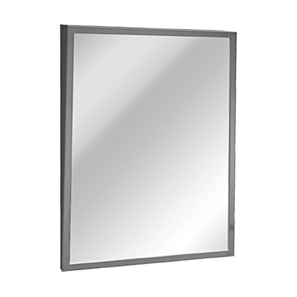 An American Specialties, Inc. rectangular mirror with a stainless steel frame.