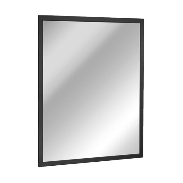 An American Specialties, Inc. rectangular plate glass mirror with a matte black stainless steel frame.