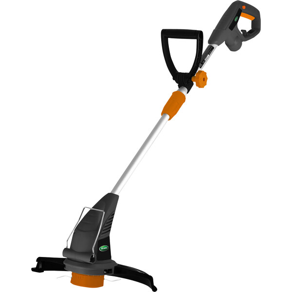 A black and orange Scotts corded electric string trimmer.
