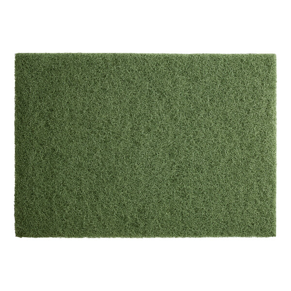 A close-up of a green Lavex Basics scrubbing floor machine pad.