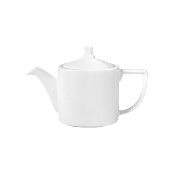 The lid for a white RAK Porcelain teapot with a handle.