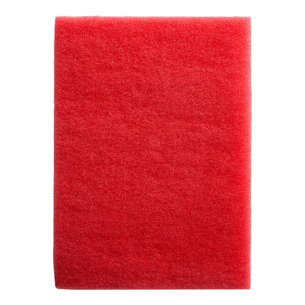 A red rectangular Lavex Basics buffing pad on a white background.