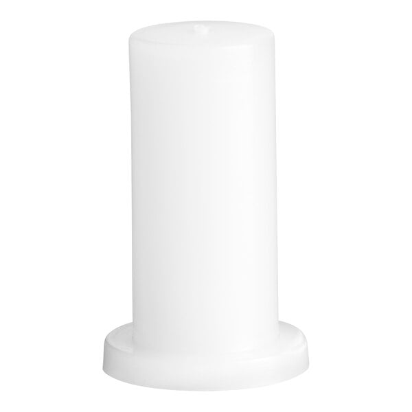 A white cylindrical object with a black lid.