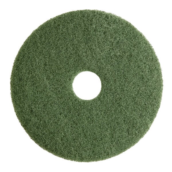 A green Lavex Basics scrubbing pad with a hole in the middle.