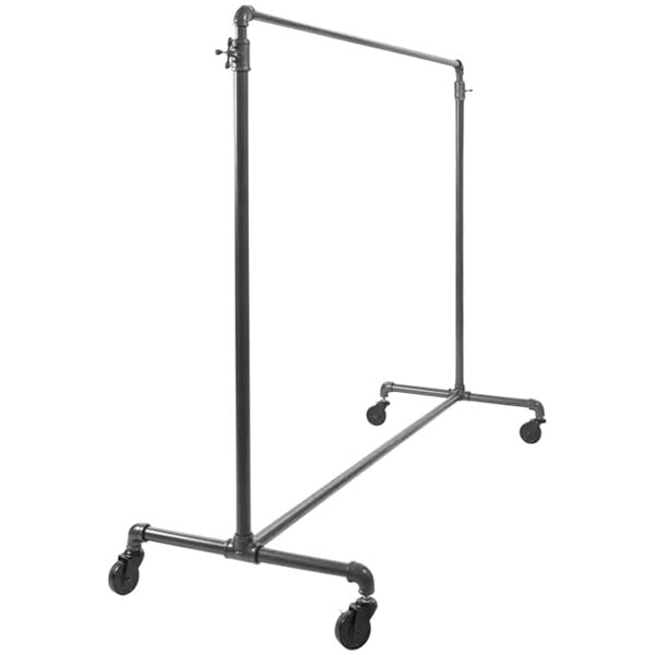 An Econoco anthracite grey metal clothing rack with wheels.